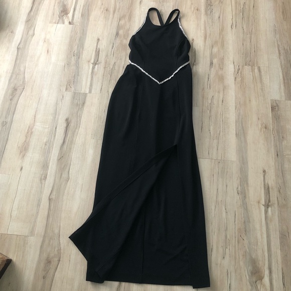 Vintage 90s Algo Black Backless Rhinestone Maxi Dress - Picture 3 of 13